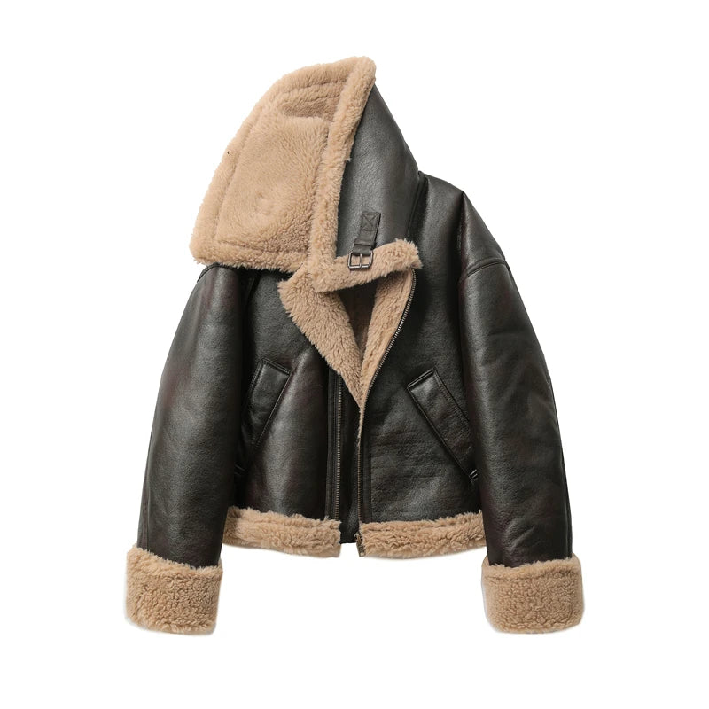 Women’s Double-Sided Warm Short Jacket – Brown Autumn/Winter Coat