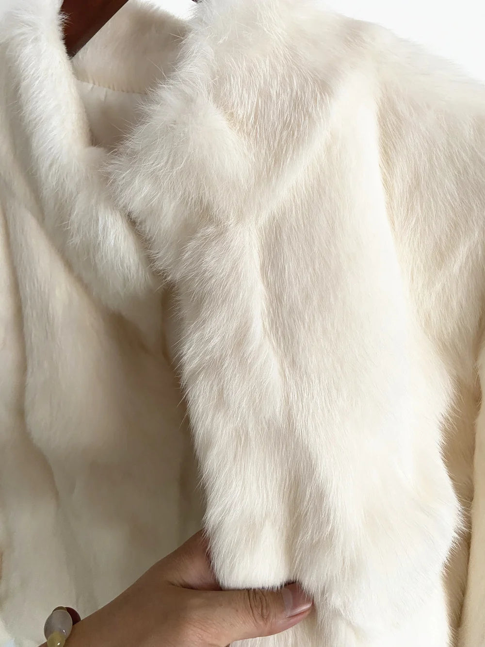Women’s Black Rabbit Fur & Leather Winter Coat – Elegant Bolero Jacket