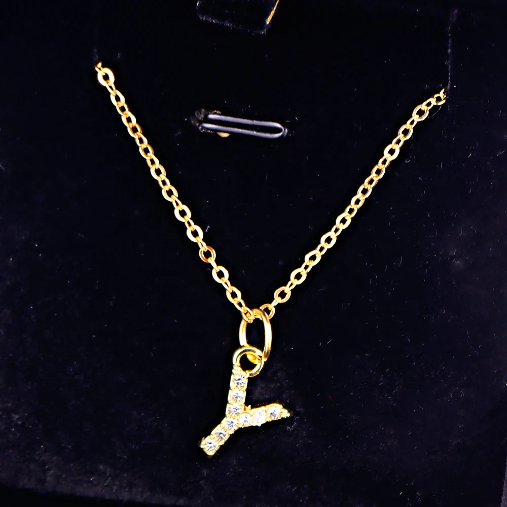 Kpop Shining A-Z Letter Pendant Charm Necklace 26 Initial Alphabet Name Golden Clavicle Chain Party Valentine's Day Jewelry Gift