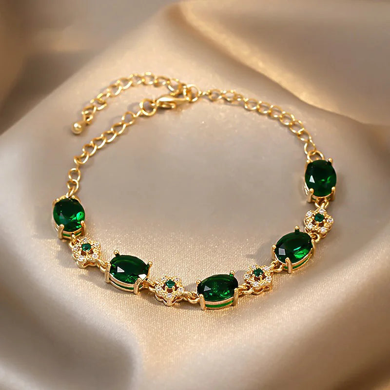 UILZ Luxury Exquisite zircon Bracelet gold-plated Shining Crystal Bracelet For Women Vintage Party Wedding Bridal Jewelry Gift