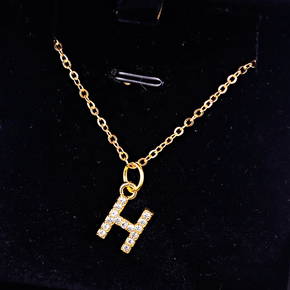 Kpop Shining A-Z Letter Pendant Charm Necklace 26 Initial Alphabet Name Golden Clavicle Chain Party Valentine's Day Jewelry Gift