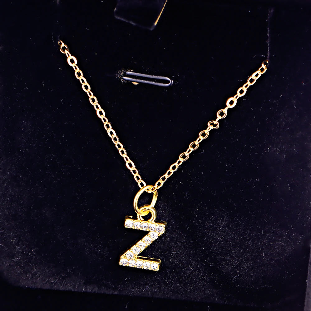 Kpop Shining A-Z Letter Pendant Charm Necklace 26 Initial Alphabet Name Golden Clavicle Chain Party Valentine's Day Jewelry Gift