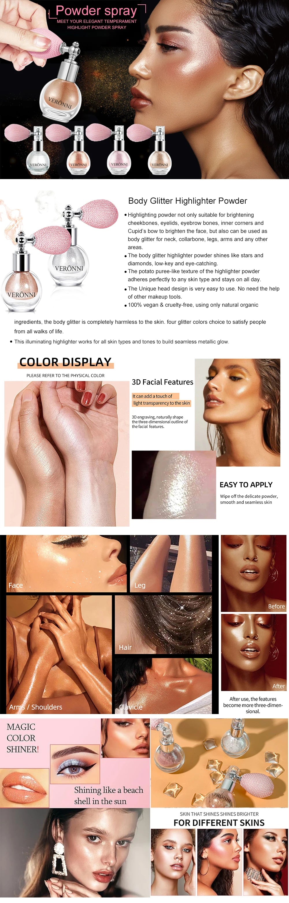 Glow Shimmer Powder | Glitter Highlighter for Face, Eyes & Body