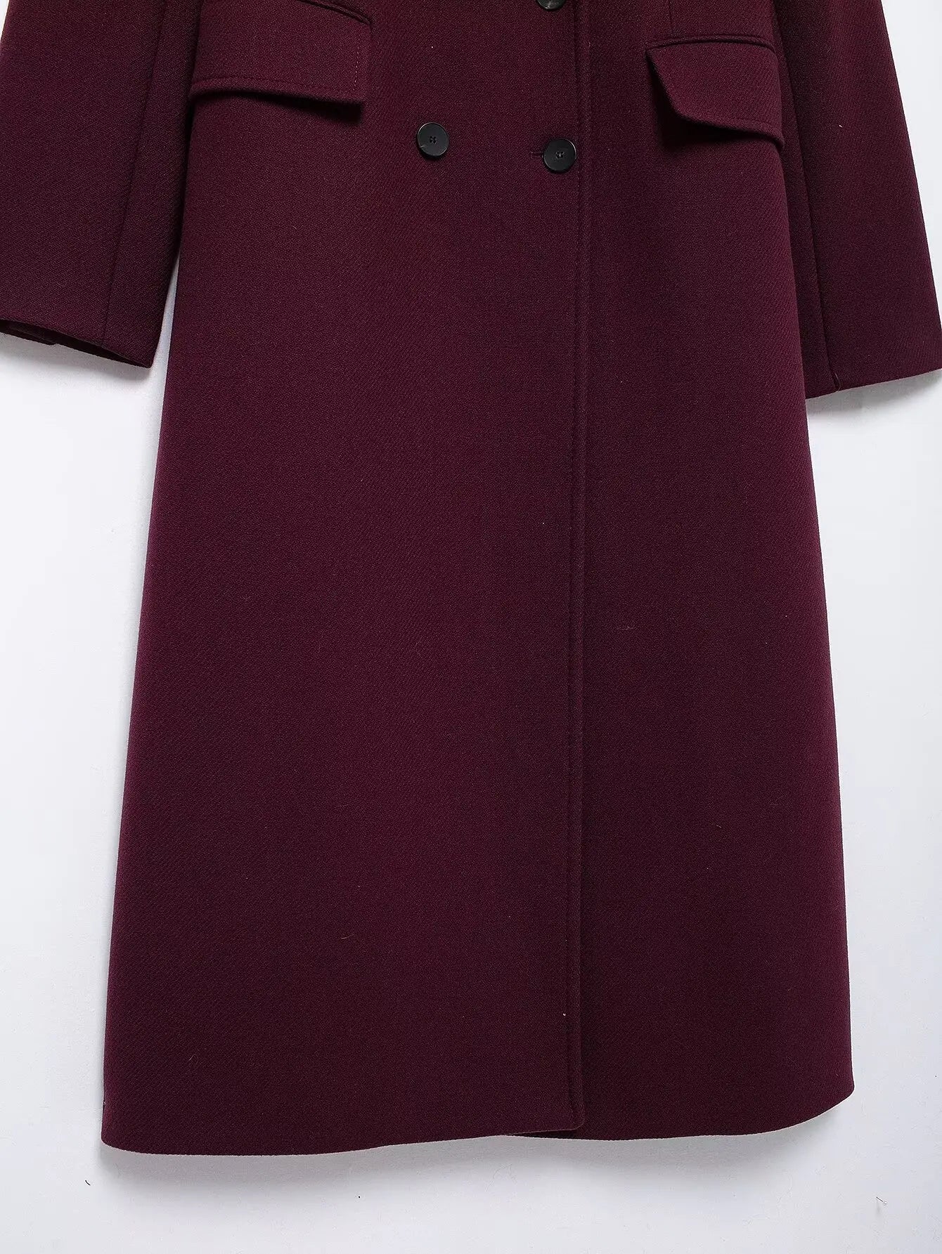 Women's Burgundy Wool Blend Double-Breasted Coat
