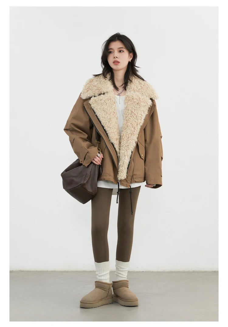 Women’s Retro Motorcycle Cotton Jacket – Casual Warm Winter Coat