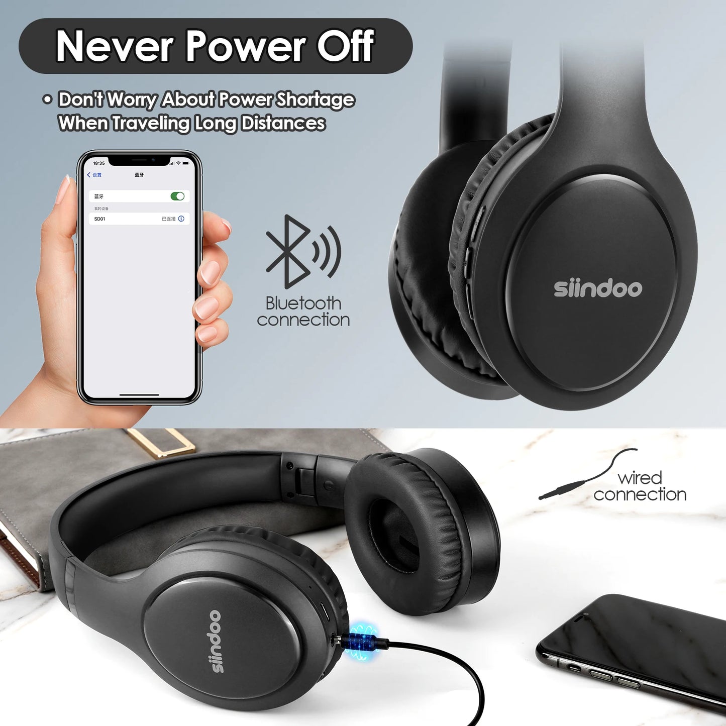 Siindoo JH-919 Wireless Bluetooth Headphones
