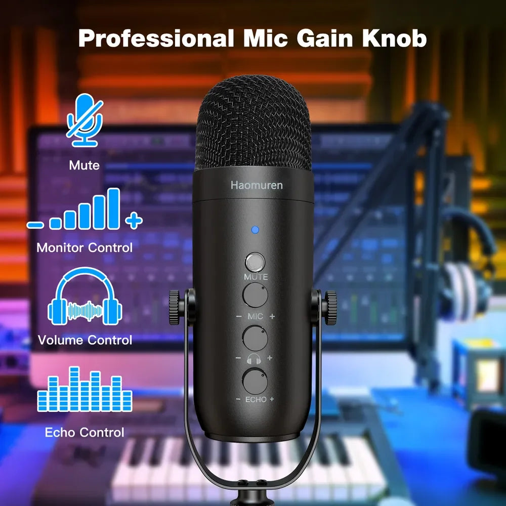 Haomuren USB Podcast Microphone Kit with Boom Arm