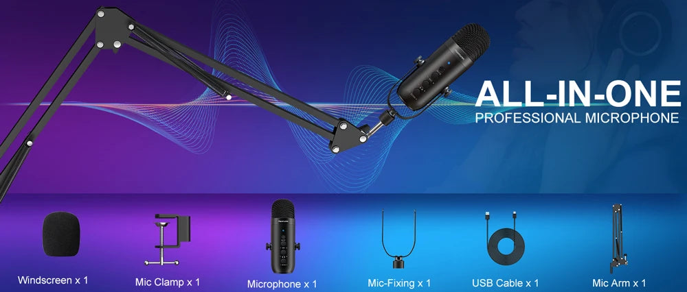 Haomuren USB Podcast Microphone Kit with Boom Arm
