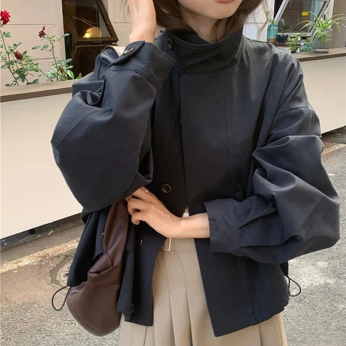 Korean Casual Loose Cotton Blend Short Trench Coat