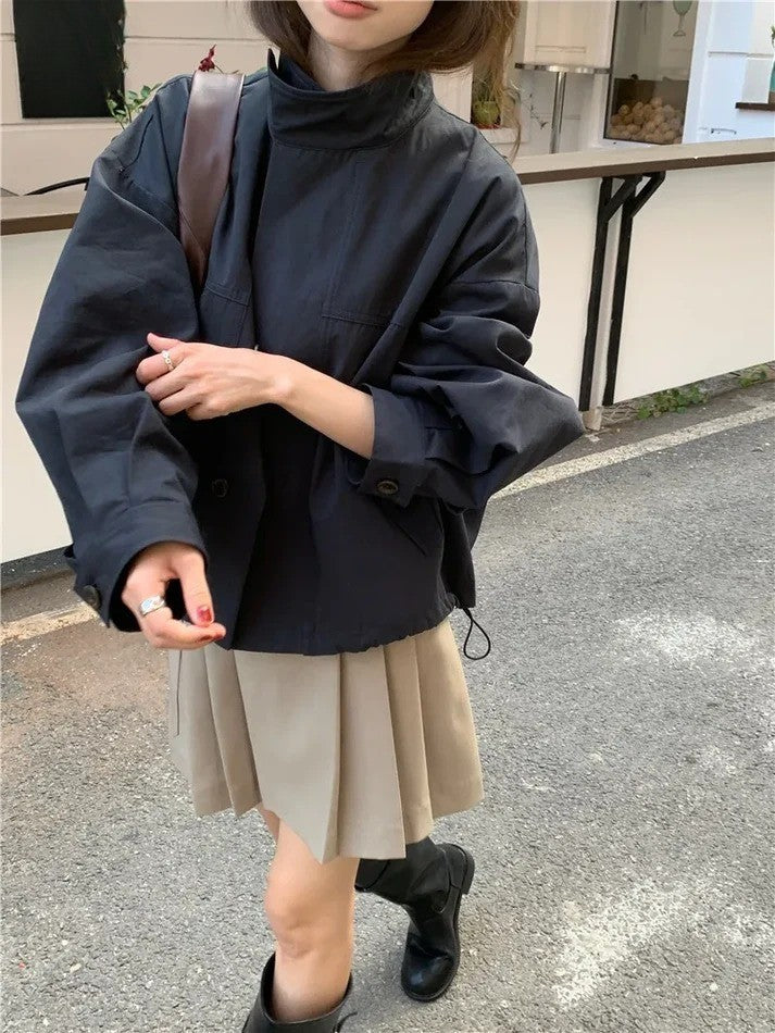 Korean Casual Loose Cotton Blend Short Trench Coat
