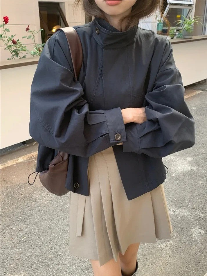 Korean Casual Loose Cotton Blend Short Trench Coat