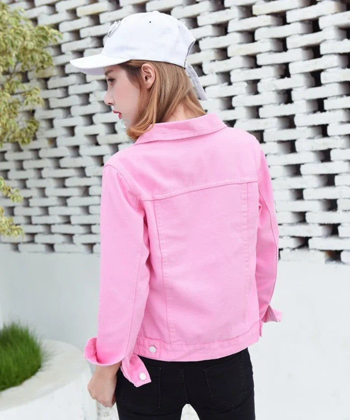 Women’s Short Denim Jacket – Casual Candy Color Autumn