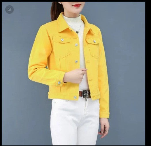 Women’s Short Denim Jacket – Casual Candy Color Autumn