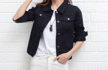 Women’s Short Denim Jacket – Casual Candy Color Autumn