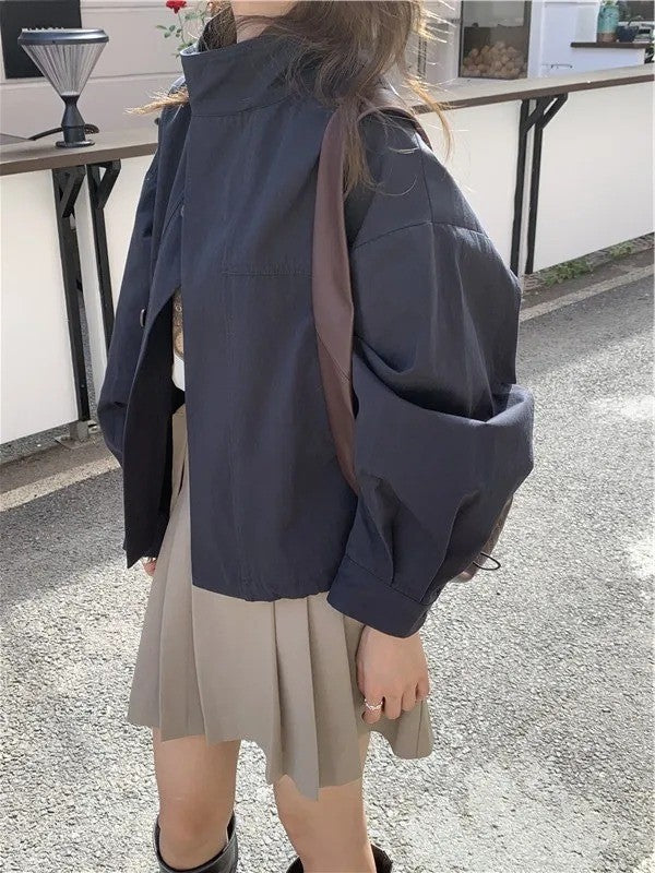 Korean Casual Loose Cotton Blend Short Trench Coat