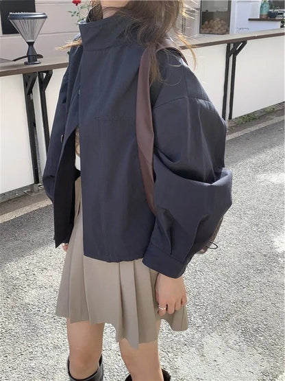 Korean Casual Loose Cotton Blend Short Trench Coat
