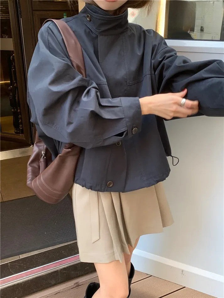 Korean Casual Loose Cotton Blend Short Trench Coat
