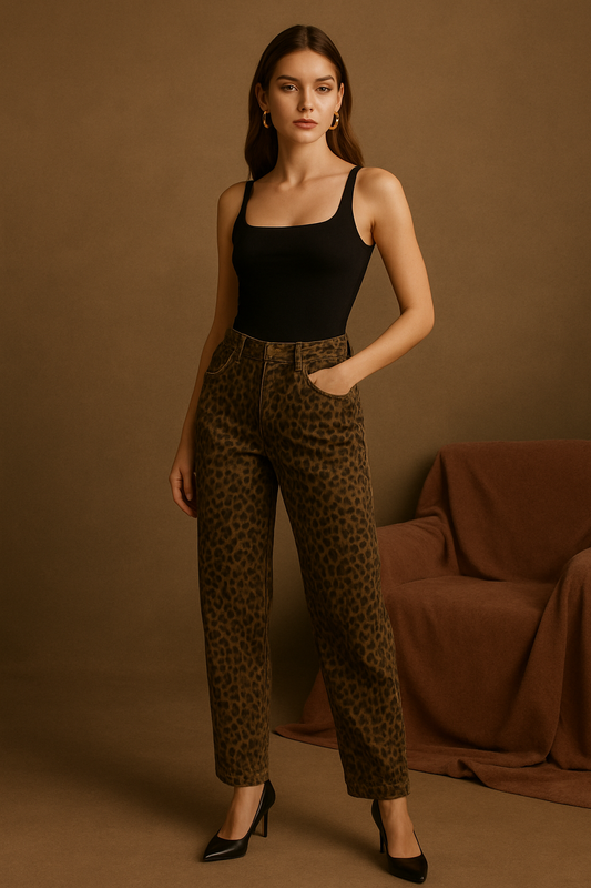 Fierce Fit – High Waist Leopard Print Baggy Jeans