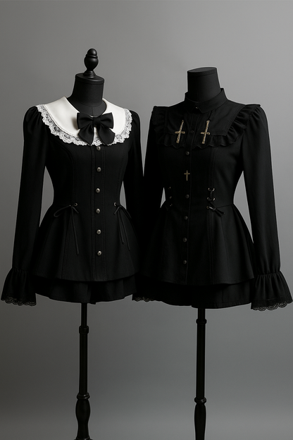 Y2K Gothic Lolita Bow Dress Set – Lace Flare Sleeve Mini Party Outfit