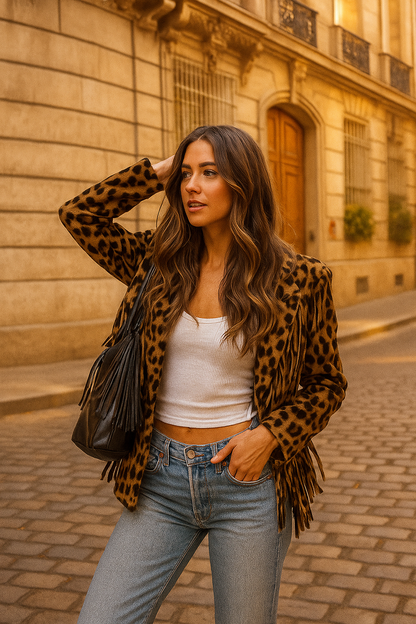 Women’s Retro Leopard Tassel Jacket – Chic & Versatile Streetwear