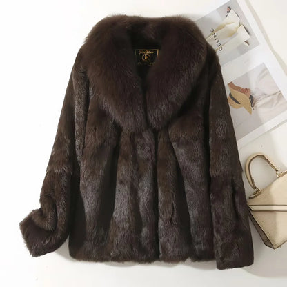 Women’s Rex Rabbit Fur Coat – Short, Warm & Elegant with Fox Fur Collar