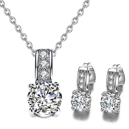Alloy Colorful Bridal Jewelry Set Classic Cubic Zirconia Crystal Pendant Necklace Earrings Stud Earrings, Ladies, Girls, Gifts