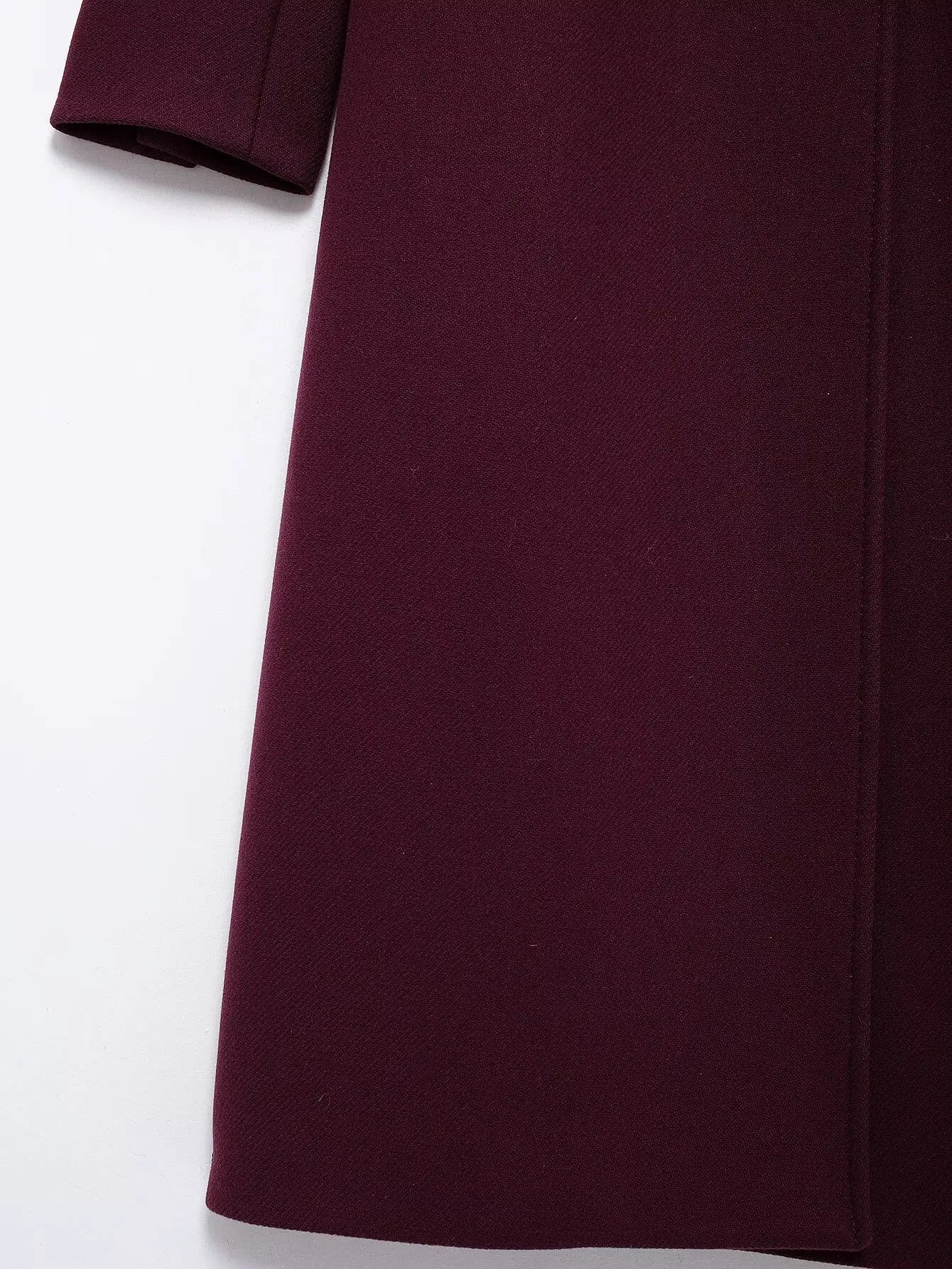 Women's Burgundy Wool Blend Double-Breasted Coat