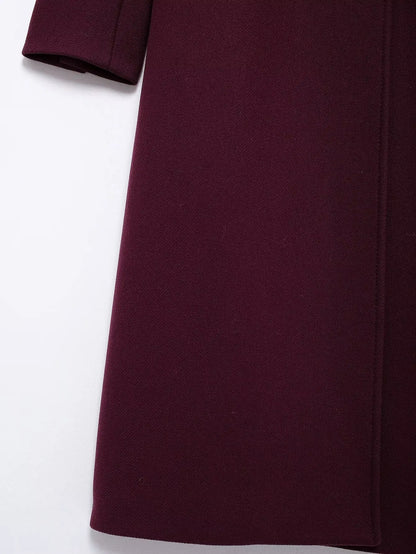 Women's Burgundy Wool Blend Double-Breasted Coat