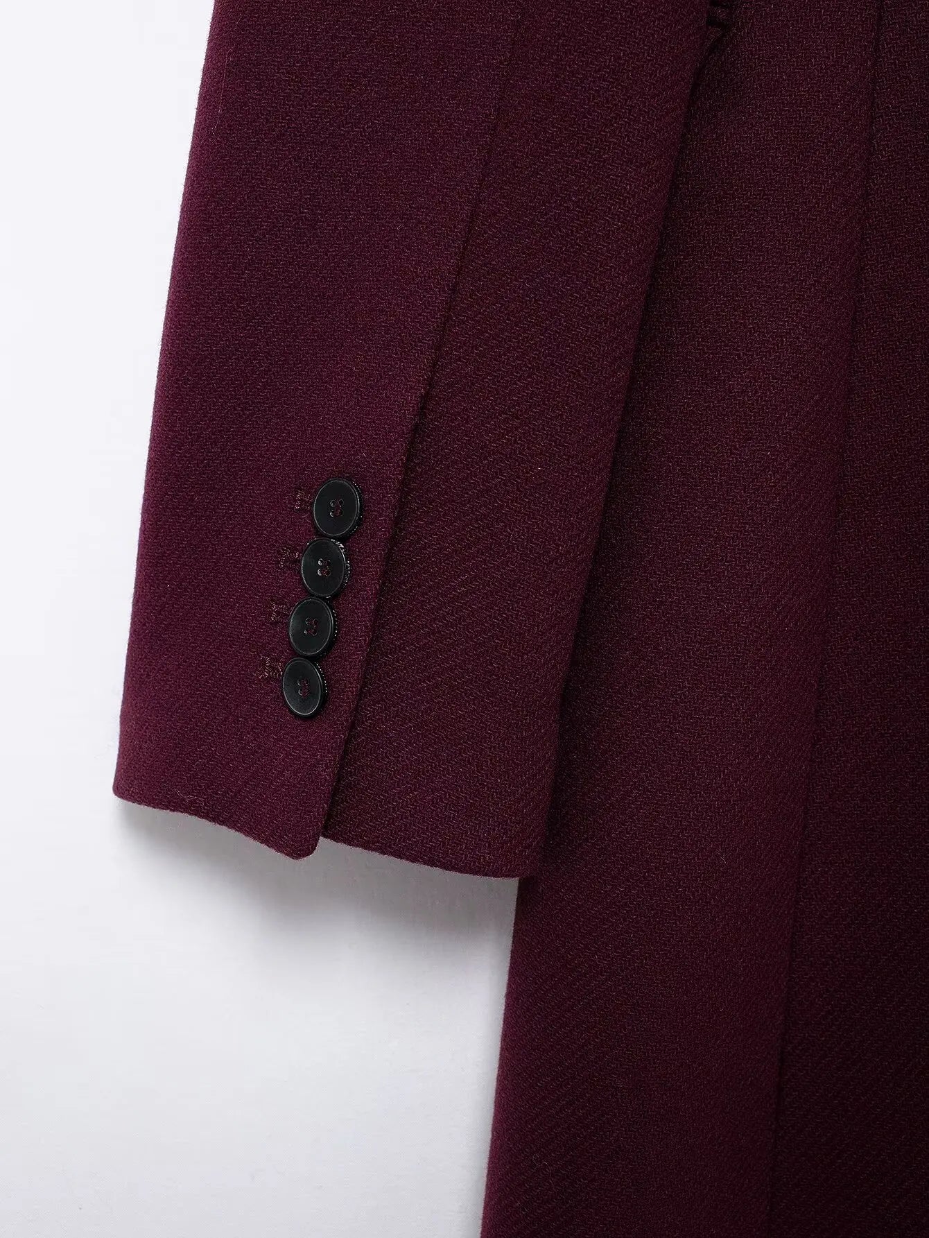 Women's Burgundy Wool Blend Double-Breasted Coat