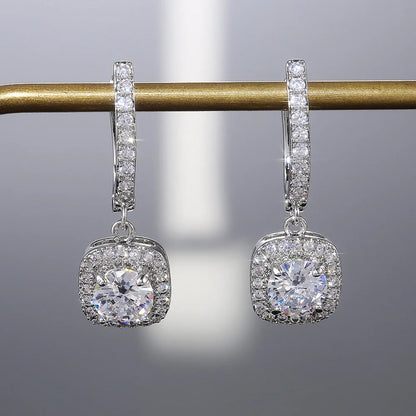 Charm Female White Red Green Blue Zircon Stone Hoop Earrings Silver Color Simple Wedding Jewelry For Women