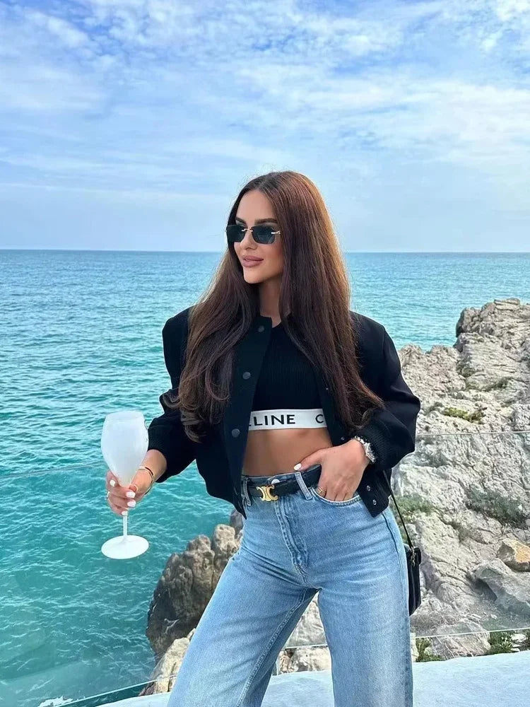 Women’s White Cropped Bomber Jacket – Winter Aviator Style