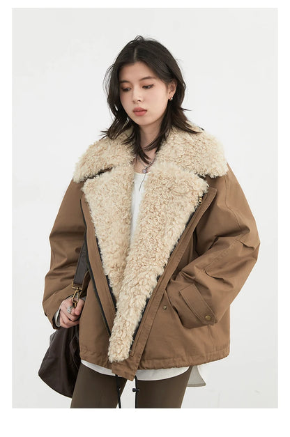 Women’s Retro Motorcycle Cotton Jacket – Casual Warm Winter Coat