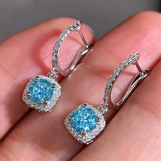 Charm Female White Red Green Blue Zircon Stone Hoop Earrings Silver Color Simple Wedding Jewelry For Women