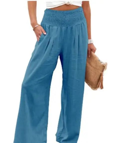Women’s Wide-Leg Drawstring Pants – Casual Beachwear