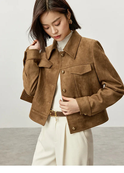 SENTUBILA Women’s Retro Leather Moto Jacket – Vintage Short Winter Coat