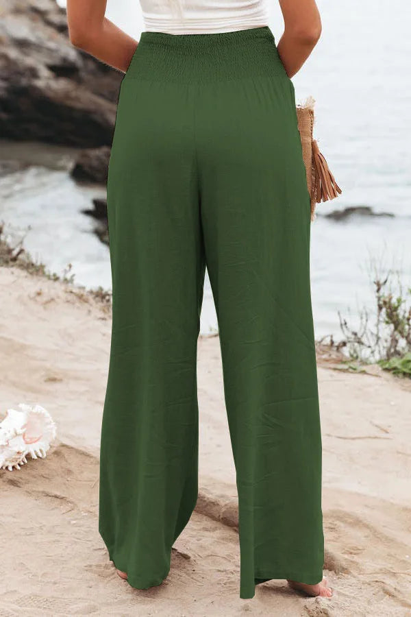Women’s Wide-Leg Drawstring Pants – Casual Beachwear