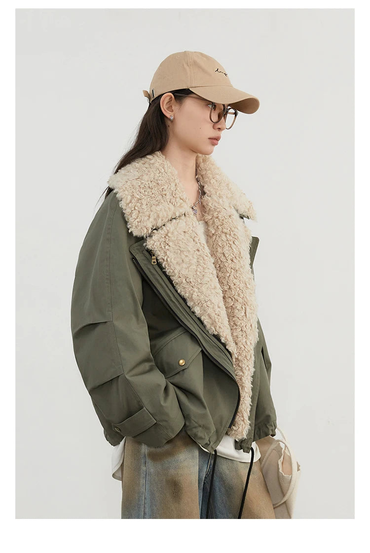 Women’s Retro Motorcycle Cotton Jacket – Casual Warm Winter Coat