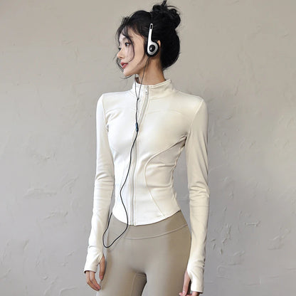 Women’s Long Sleeve Sports Jacket – Zip-Up Fitness, Yoga & Running Activewear