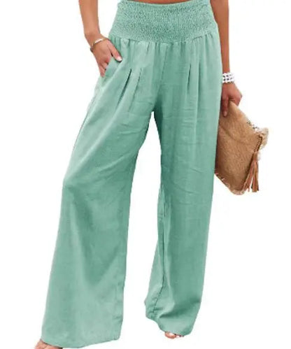 Women’s Wide-Leg Drawstring Pants – Casual Beachwear