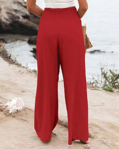 Women’s Wide-Leg Drawstring Pants – Casual Beachwear