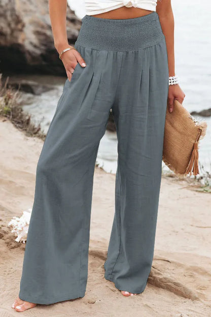 Women’s Wide-Leg Drawstring Pants – Casual Beachwear