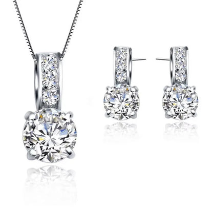 Alloy Colorful Bridal Jewelry Set Classic Cubic Zirconia Crystal Pendant Necklace Earrings Stud Earrings, Ladies, Girls, Gifts
