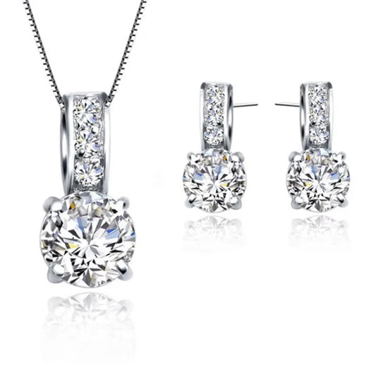 Alloy Colorful Bridal Jewelry Set Classic Cubic Zirconia Crystal Pendant Necklace Earrings Stud Earrings, Ladies, Girls, Gifts