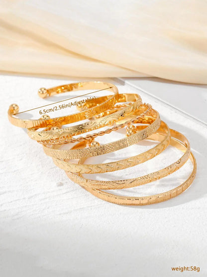 7-piece luxury-leaning exaggerated twisted open bangle set Suitable for parties, dates, daily wear, and ideal as a gift.