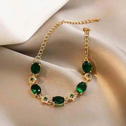 UILZ Luxury Exquisite zircon Bracelet gold-plated Shining Crystal Bracelet For Women Vintage Party Wedding Bridal Jewelry Gift