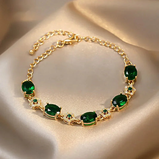 UILZ Luxury Exquisite zircon Bracelet gold-plated Shining Crystal Bracelet For Women Vintage Party Wedding Bridal Jewelry Gift