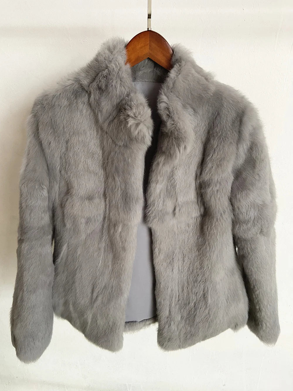 Women’s Black Rabbit Fur & Leather Winter Coat – Elegant Bolero Jacket