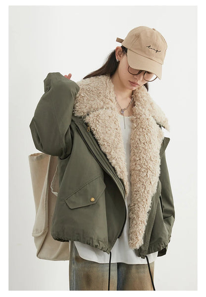 Women’s Retro Motorcycle Cotton Jacket – Casual Warm Winter Coat