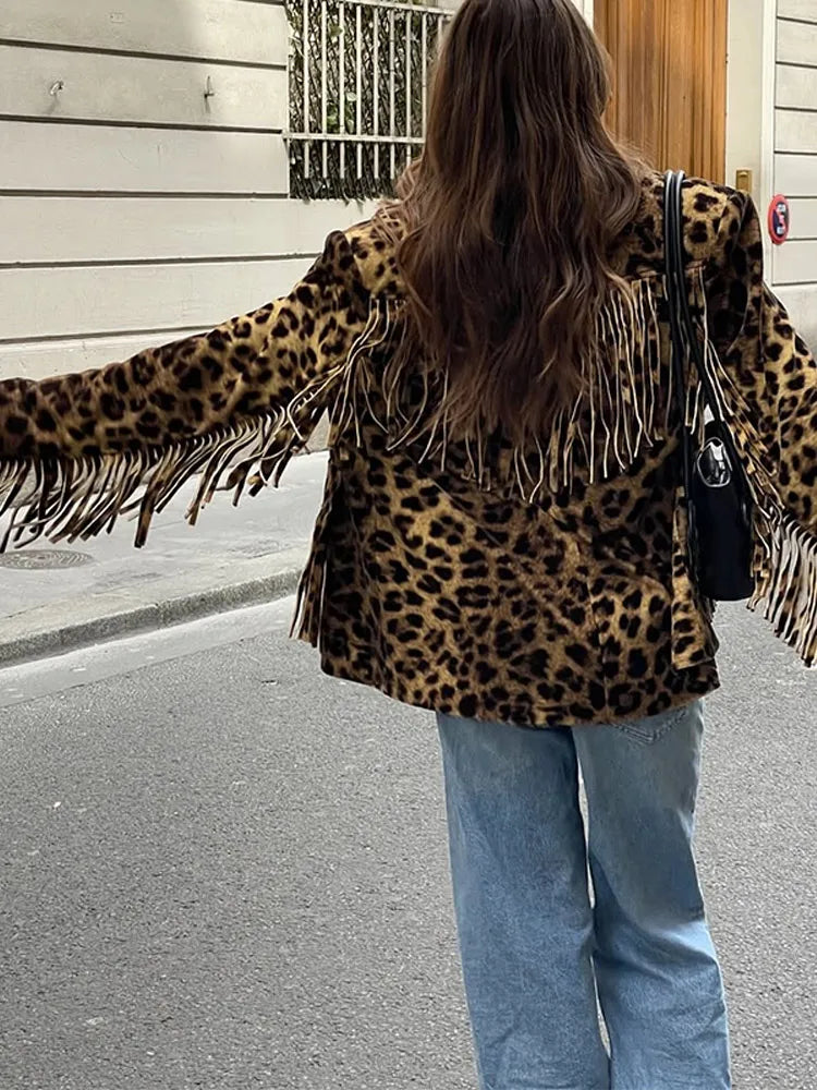 Women’s Retro Leopard Tassel Jacket – Chic & Versatile Streetwear