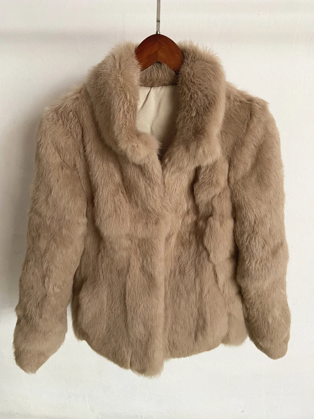Women’s Black Rabbit Fur & Leather Winter Coat – Elegant Bolero Jacket